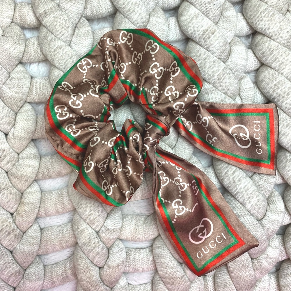 Large Satin Scrunchie in Taupe Brown